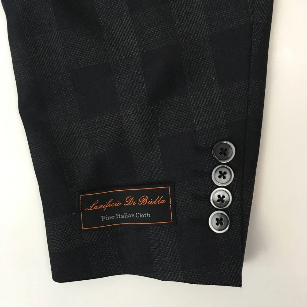Laurentino 44s mens suit gray checks 2 piece 100% wool 2 button nwt italy ea0158